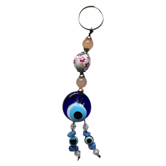 Accessories - Blue Evil Eye Keychain with Pink Beads 
-NewHandmade